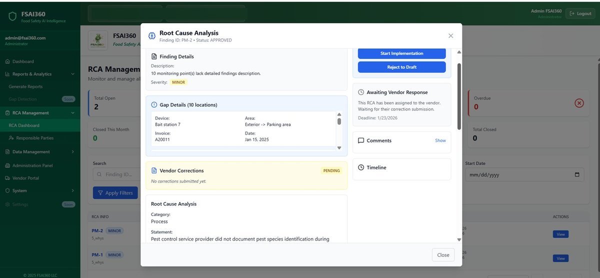 FSAI360 Root Cause Analysis - Finding Details with Gap Analysis